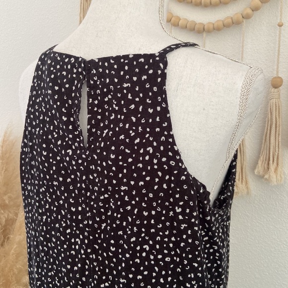 Old Navy linen dress black white dot pattern medium high neck halter sheath - Picture 5 of 15